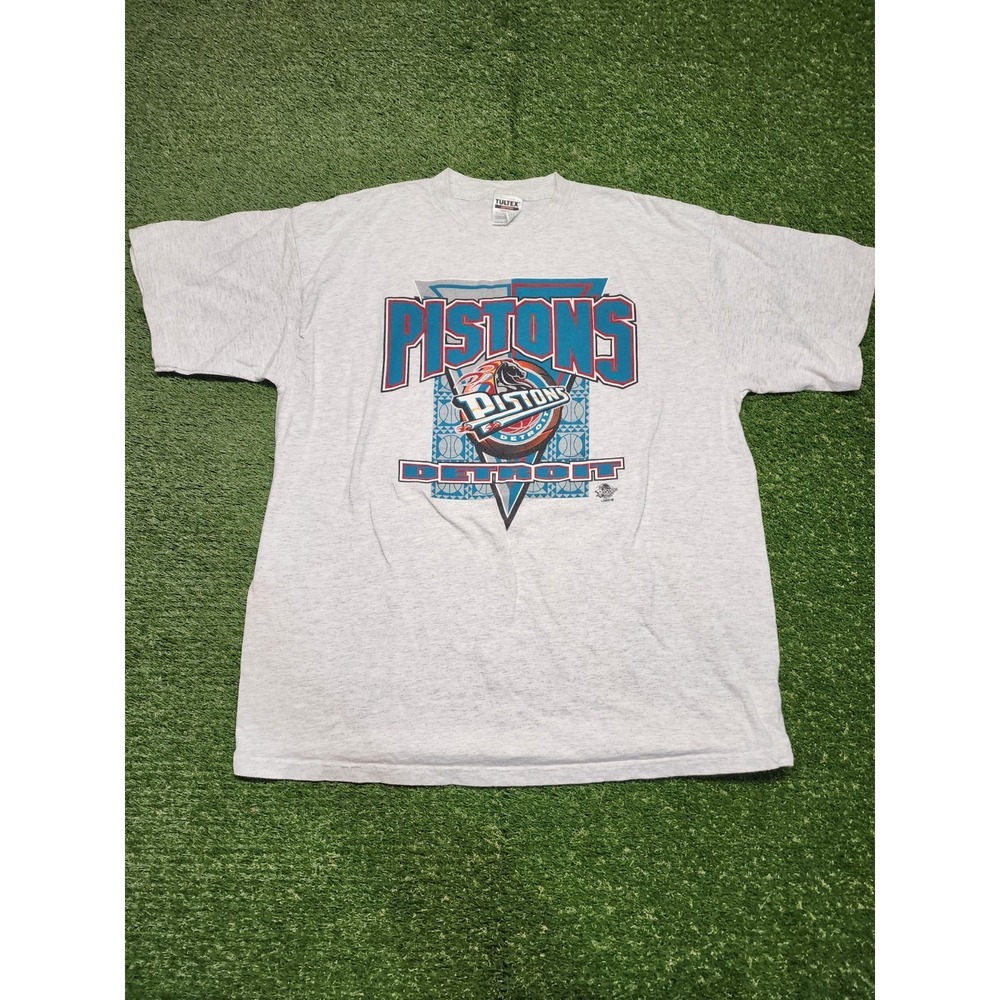 Vintage 90s Detroit Pistons T Shirt Tultex Gray Flaming Horse Head Logo NBA XL